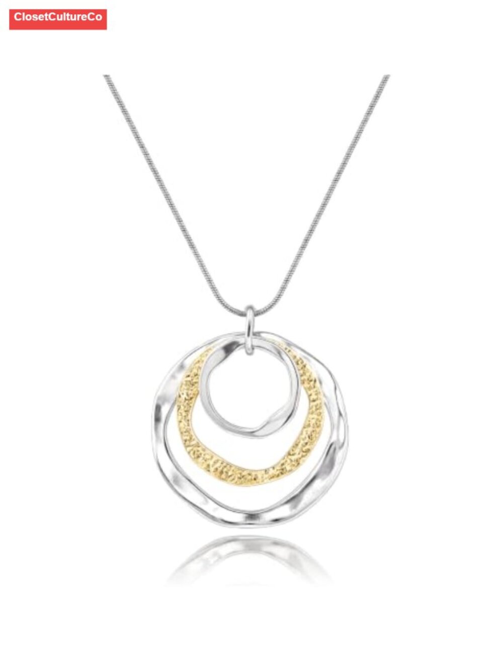 Two-Tone Gold and Silver Circle Pendant Necklace for Women Adjustable